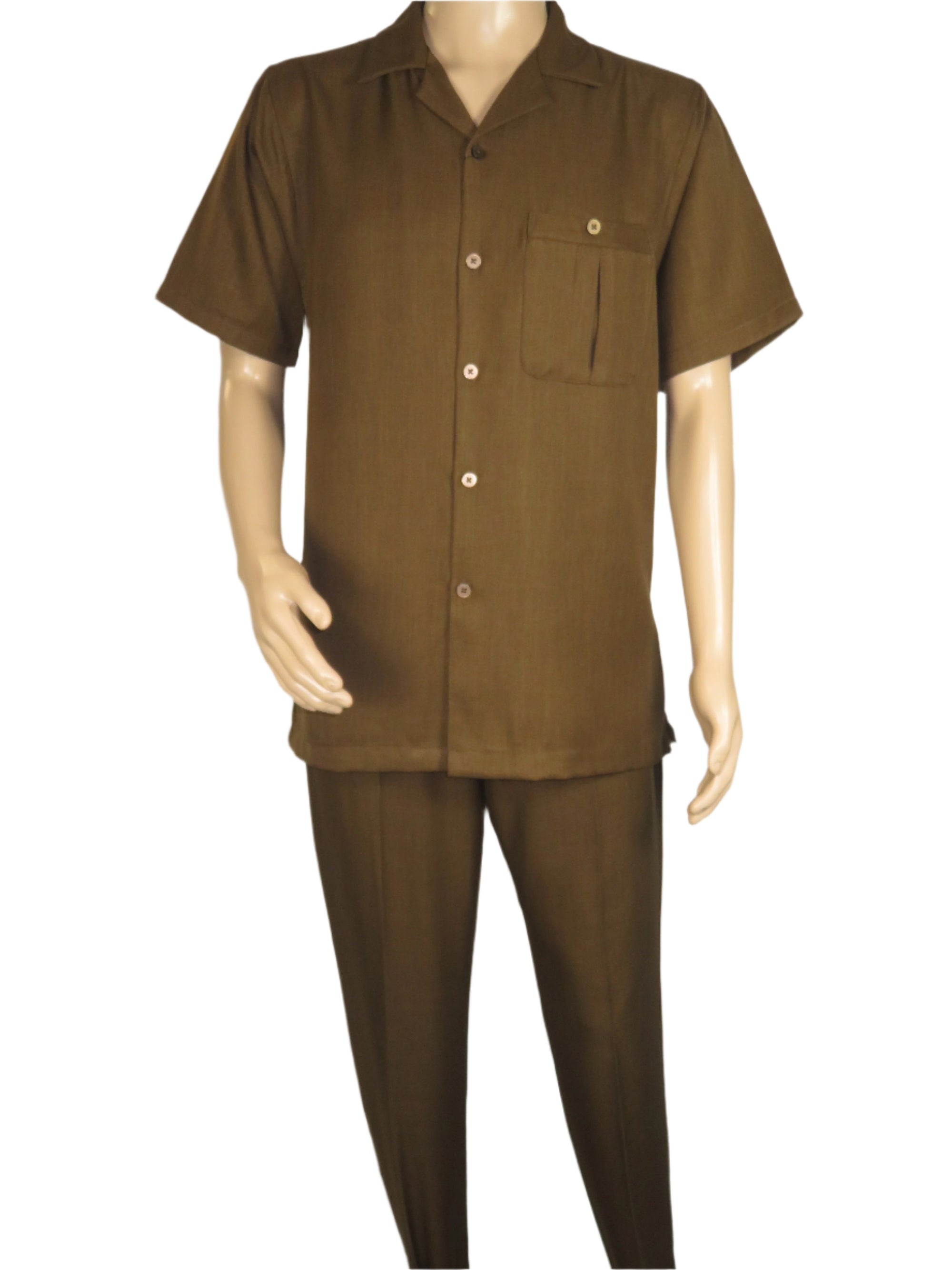 Men 2pc Walking Leisure Suit Short Sleeves By DREAMS 256-22 Solid Caramel