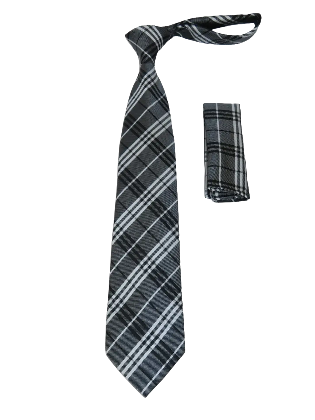 Men's Woven Tie Hankie Set J.Valintin Private Collection R73 Gray White Plaid