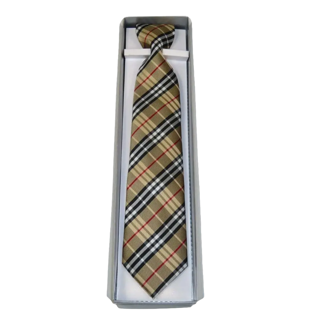 Men's Vito Rofolo From Italy Tie Hankie Gift Boxed 100% Silk VR-26 Gold Plaid