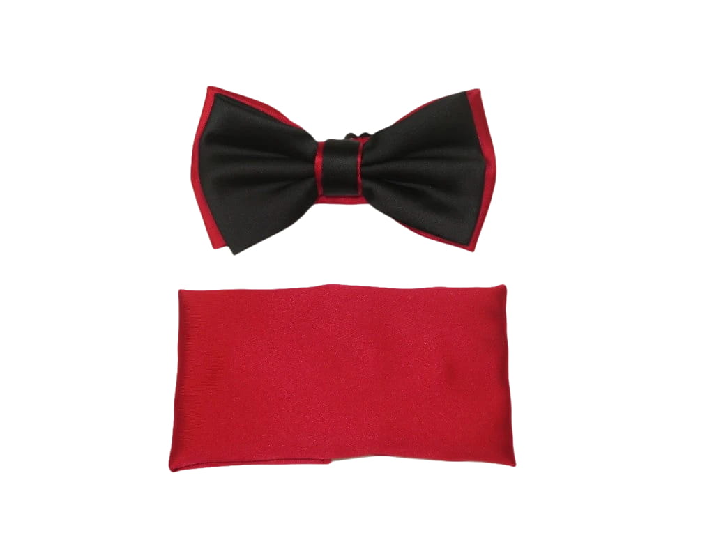 Men's 2-Tone Bow Tie/Hankie Set By J.Valintin Soft Satin Silky JVBT-40 Black Red
