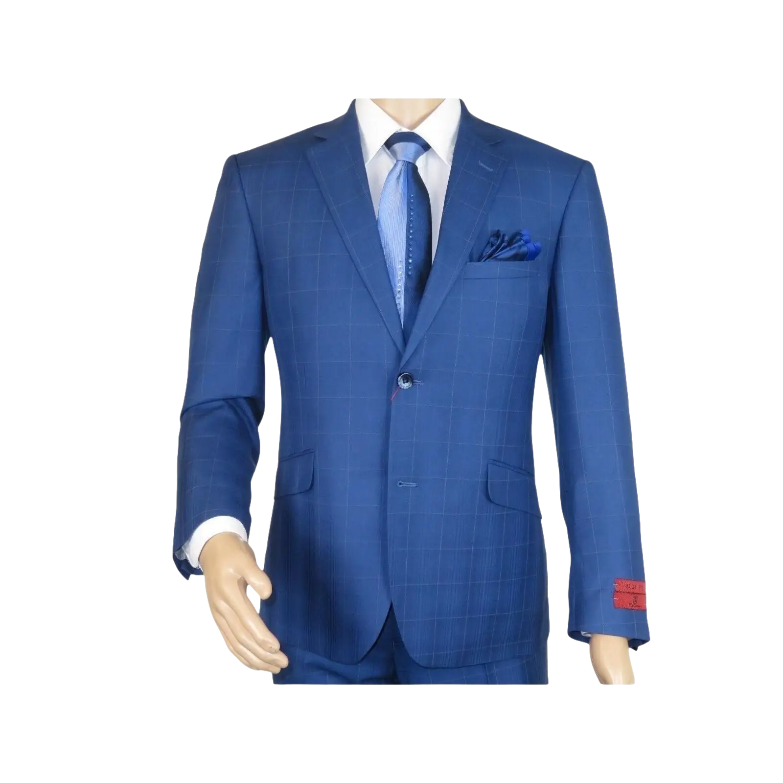 Men Suit By Renoir Window pane English Plaid Slim Fit Side Vents Fit 291 - 20 Blue - J.Valintin Men's Wear Legend - 93914