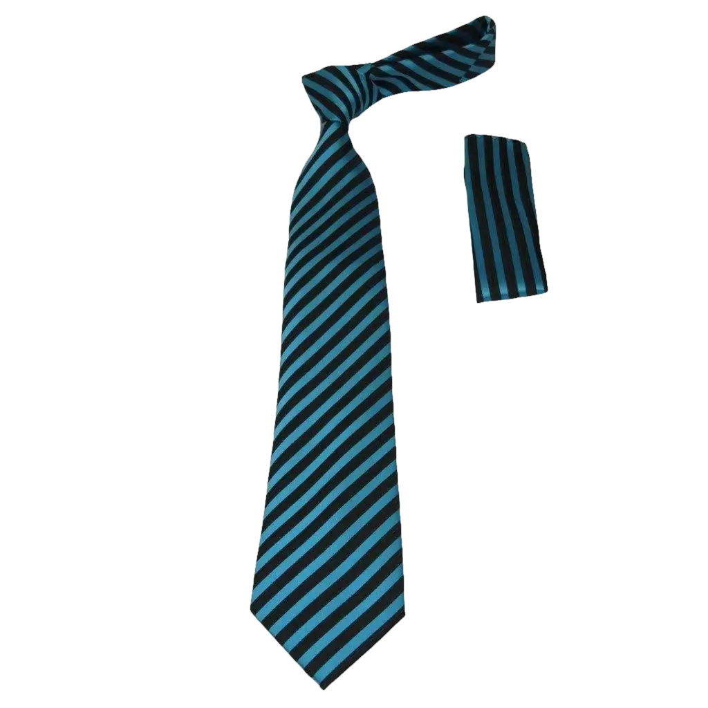 Men's Woven Tie Hankie Set J.Valintin Private Collection R24 Teal Stripe - J.Valintin Men's Wear Legend - 80196
