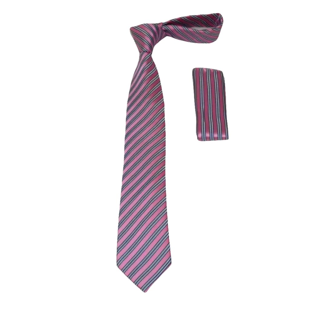 Men's Woven Tie Hankie Set J.Valintin Private Collection R28 Pink Stripe - J.Valintin Men's Wear Legend - 95572