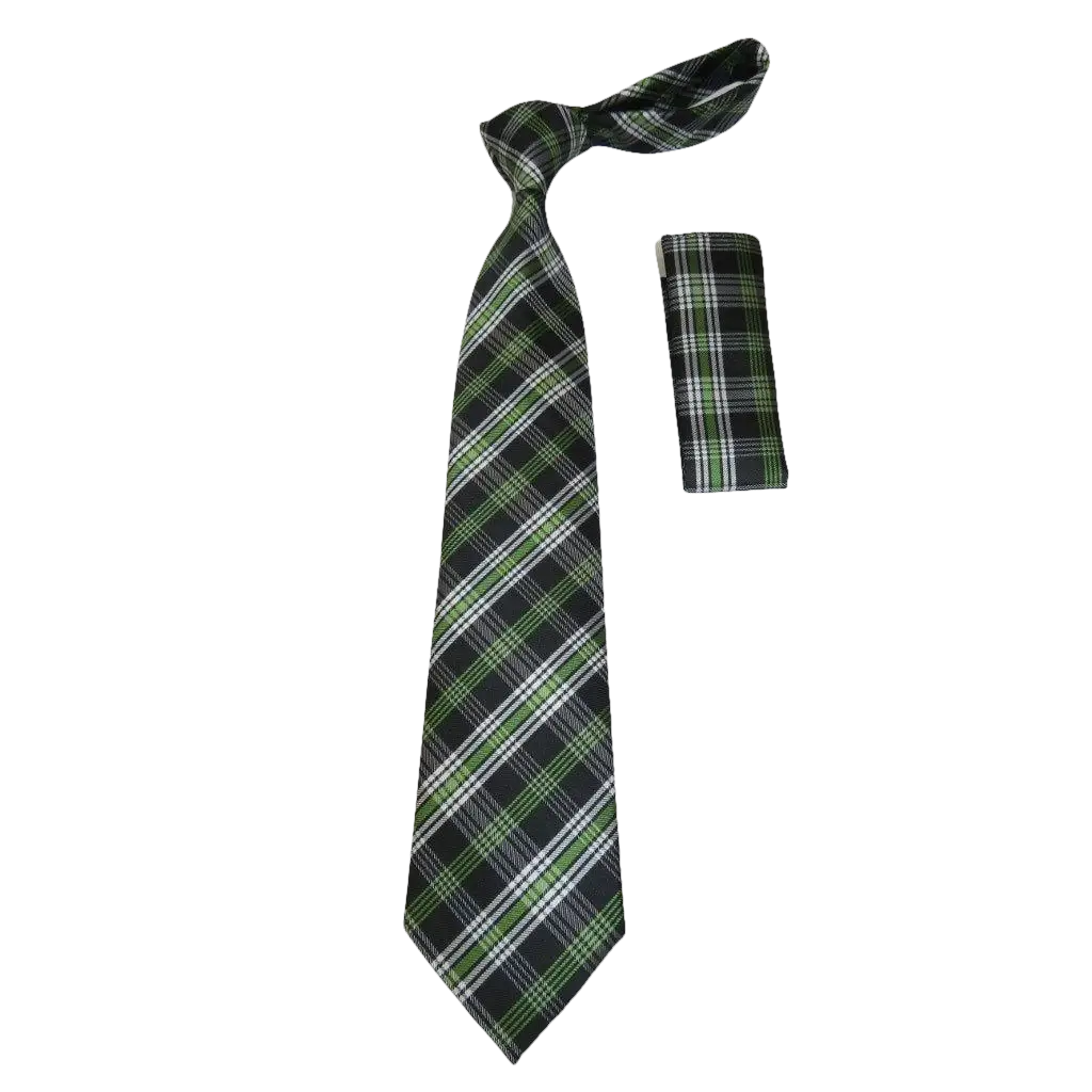 Men's Woven Tie Hankie Set J.Valintin Private Collection R30 Green English Plaid - J.Valintin Men's Wear Legend - 95570
