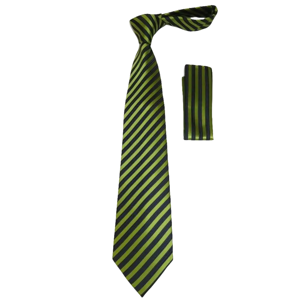 Men's Woven Tie Hankie Set J.Valintin Private Collection R57 Green Stripe - J.Valintin Men's Wear Legend - 95543