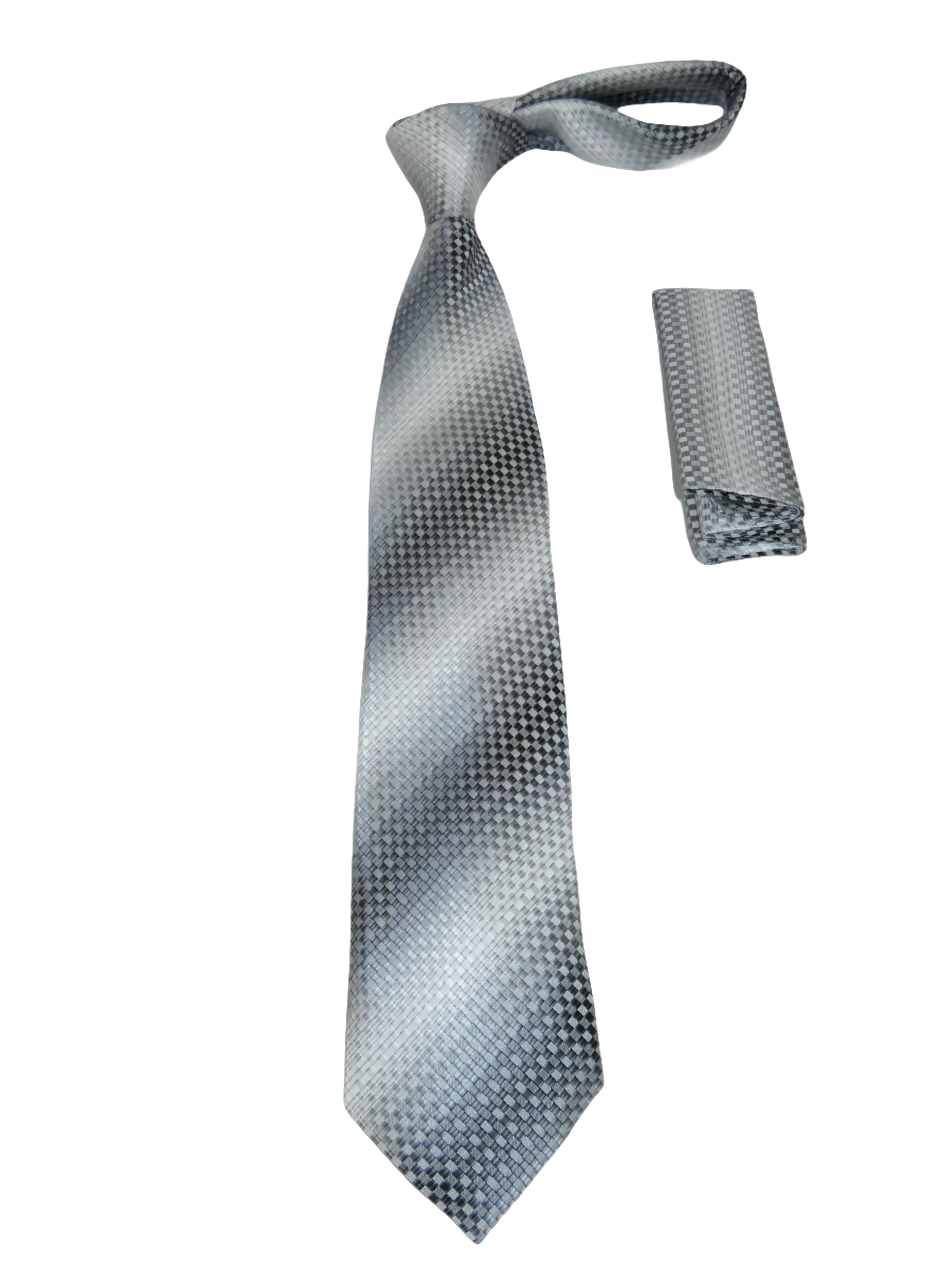 Men's Woven Tie Hankie Set J.Valintin Private Collection R79 White Gray Checker