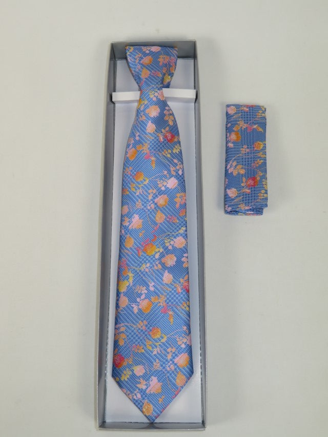 Men's Vito Rofolo From Italy Tie Hankie Gift Boxed 100% Silk VR-30 Blue Floral