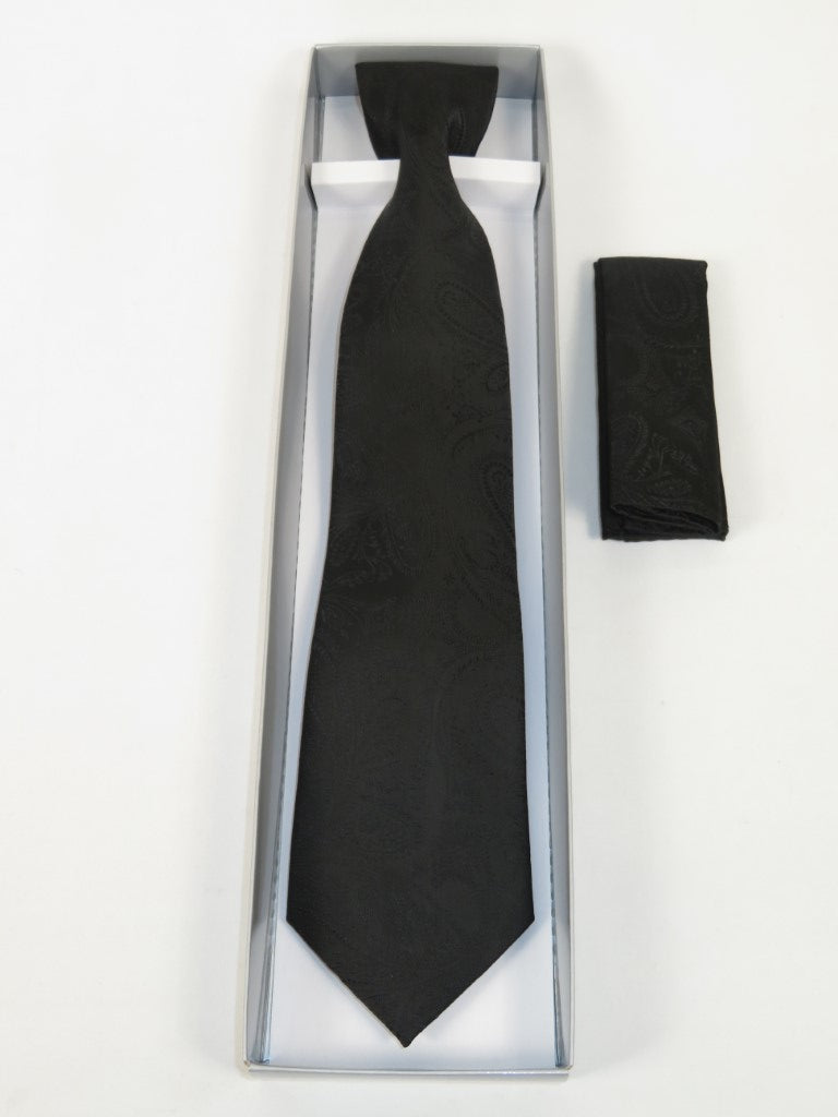 Men's Vito Rofolo From Italy Tie Hankie Gift Boxed 100% Silk VR-32 Black Paisley