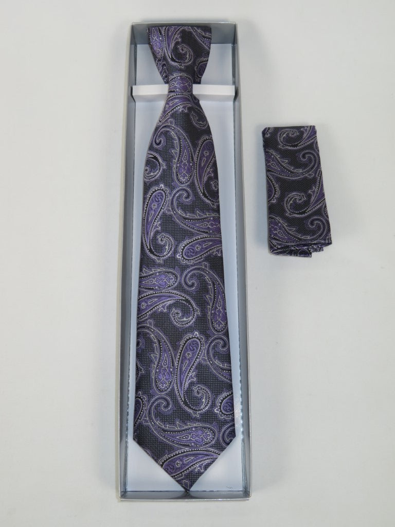 Men's Vito Rofolo Italy Tie Hankie Boxed 100% Silk VR-33 Purple Paisley