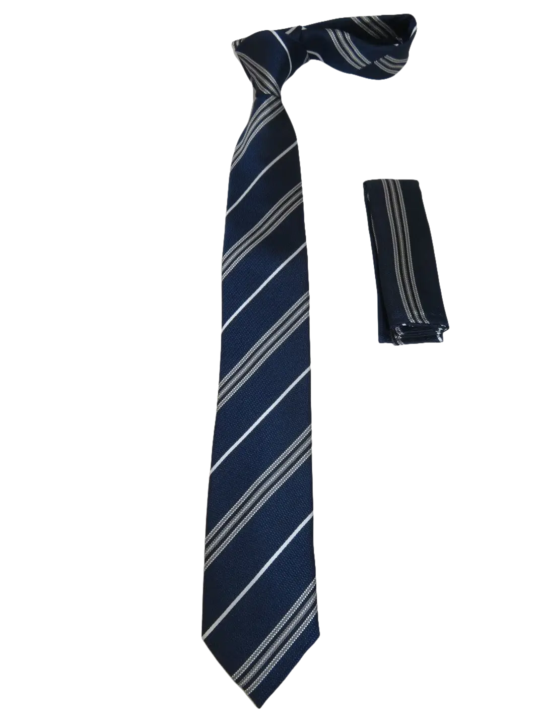 Mens Narrow Tie/Hankie Set Woven Vito Rofolo VTR-101 Navy White Stripe