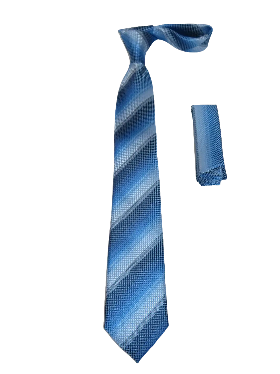 Mens Narrow Tie/Hankie Set Woven Vito Rofolo VTR-103 Blue Pique Stripe