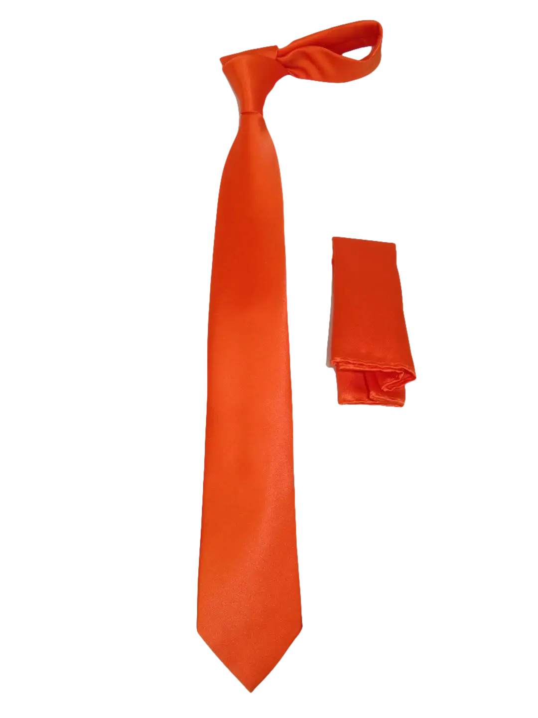 Mens Narrow Tie/Hankie Set Satin Silky Vito Rofolo VTR-93 Solid Orange