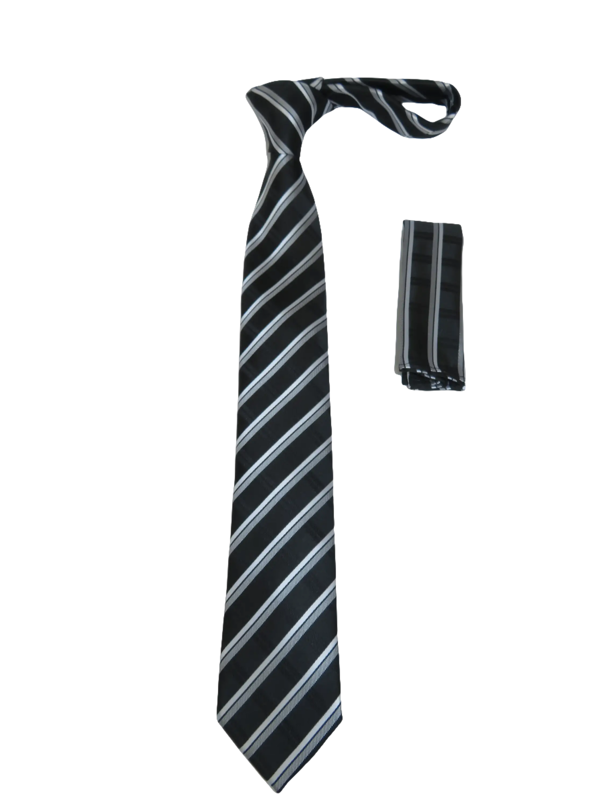 Mens Narrow Tie/Hankie Set Woven Vito Rofolo VTR-106 Black White Stripe