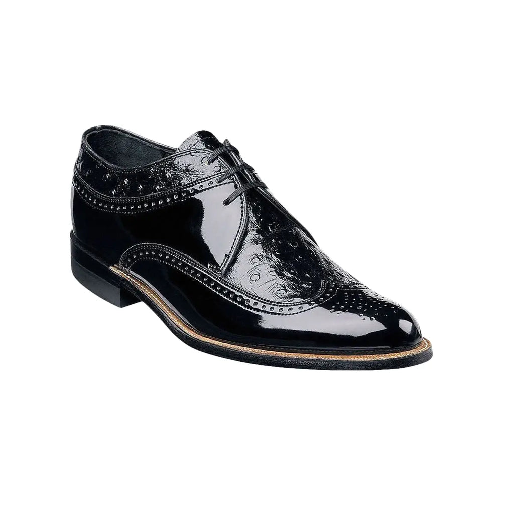 00375 Stacy Adams Leather Shoes Dayton Ostrich Wingtip Oxford Black Burgundy - J.Valintin Men's Wear Legend - 6112