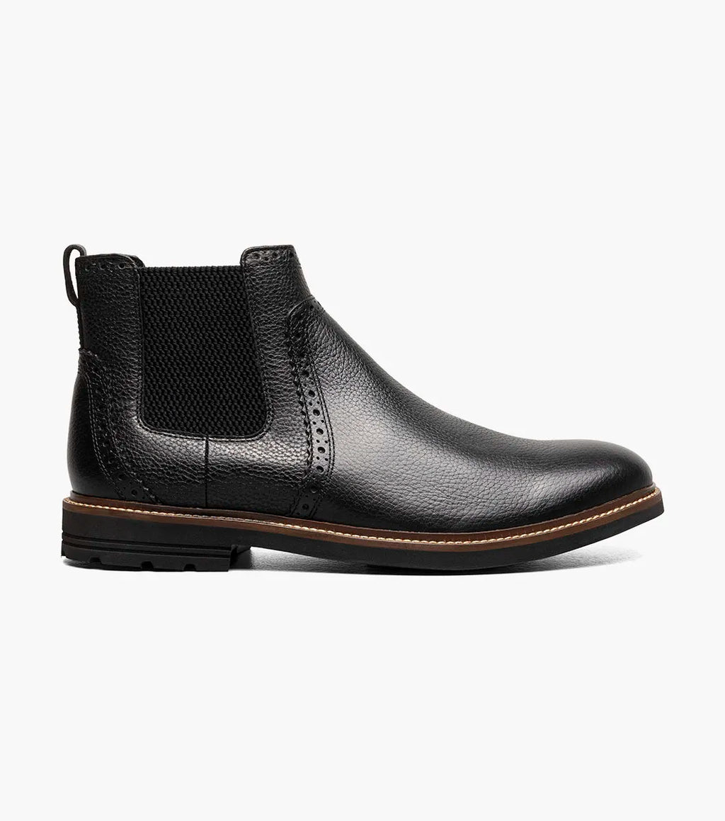 Nunn Bush Otis II Plain Toe Chelsea Boot Black Tumbled Leather 85091-007