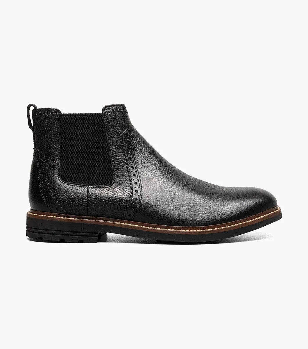 Nunn Bush Otis II Plain Toe Chelsea Boot Black Tumbled Leather 85091-007
