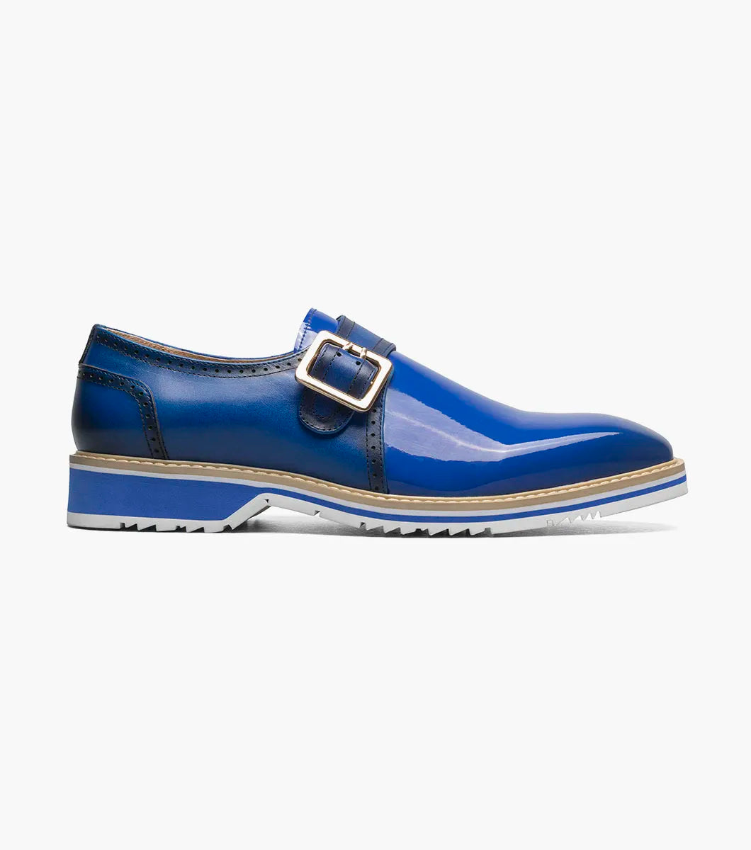 Stacy Adams Bartram Plain Toe Monk Strap Patent Shoes Blue 25724-400