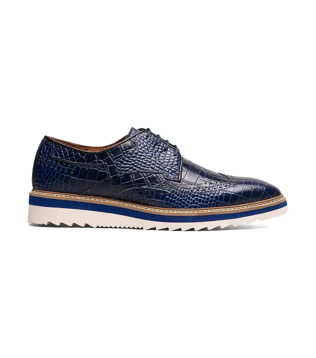 25725-400 Stacy Adams Alario Wingtip Oxford Croco Leather Shoes Blue