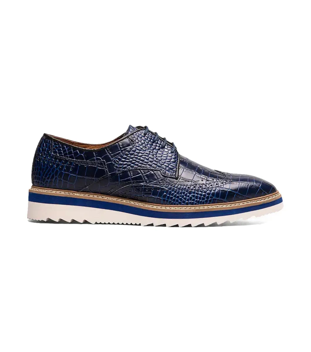 25725-400 Stacy Adams Alario Wingtip Oxford Croco Leather Shoes Blue