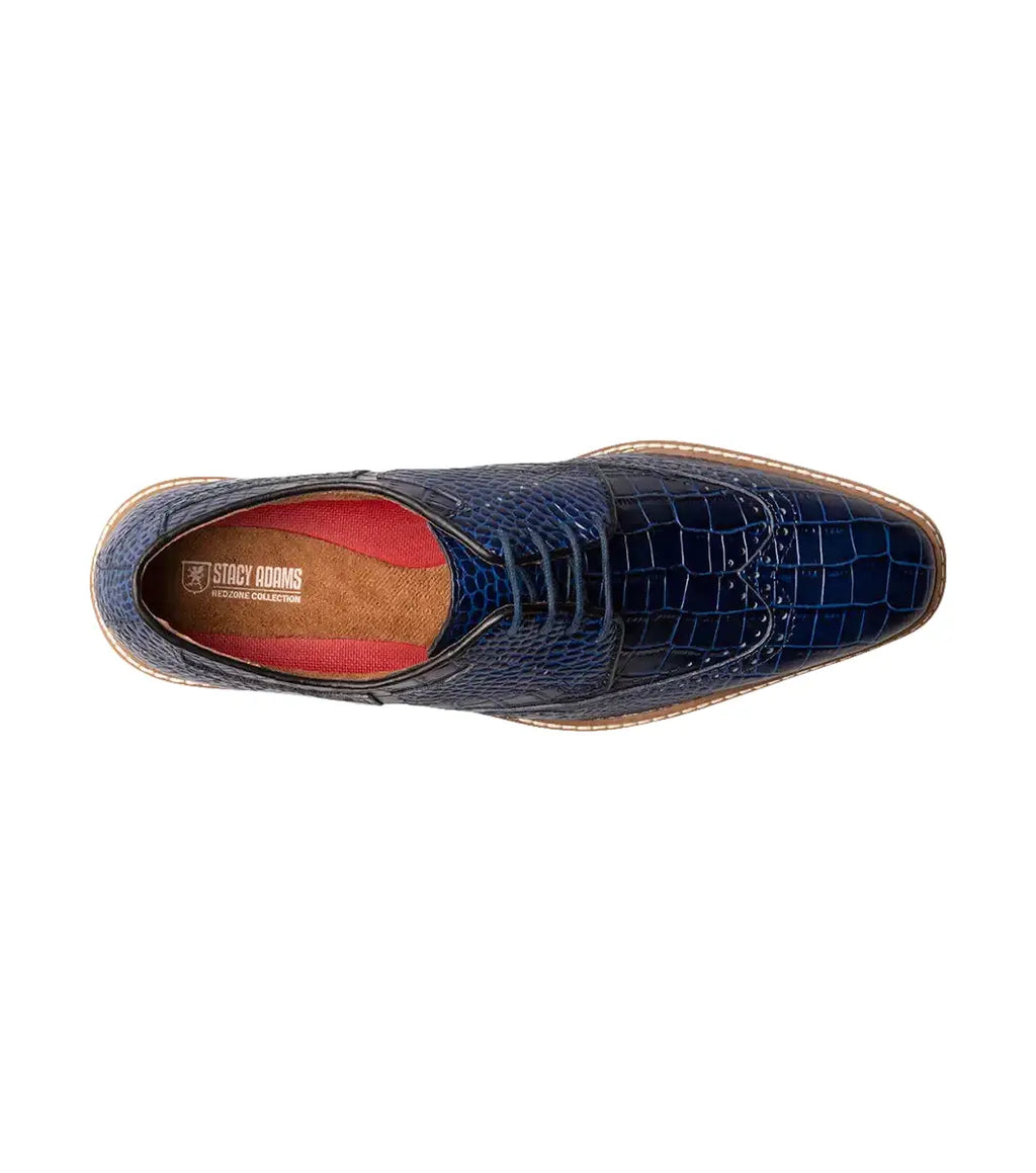 25725-400 Stacy Adams Alario Wingtip Oxford Croco Leather Shoes Blue