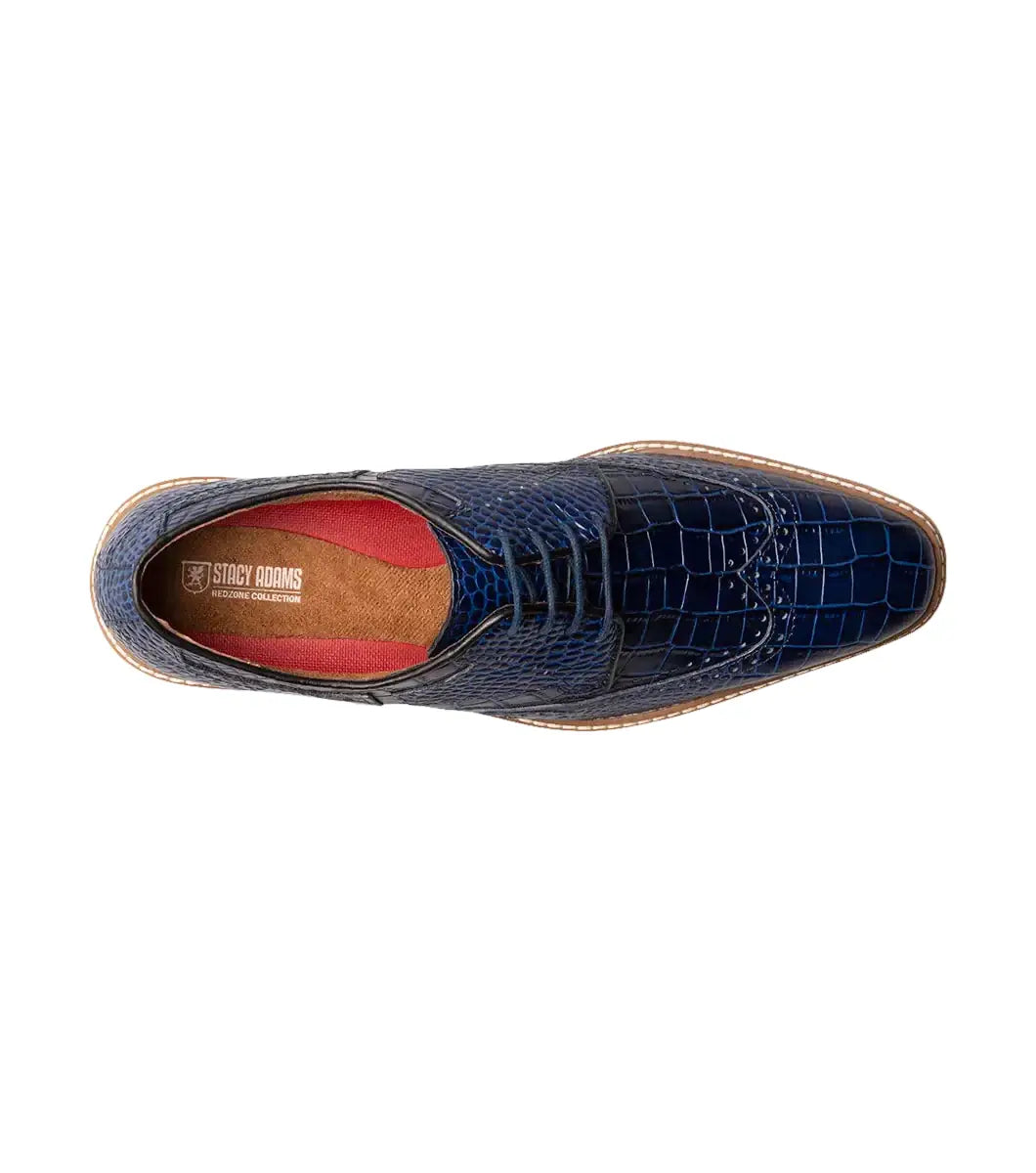 25725-400 Stacy Adams Alario Wingtip Oxford Croco Leather Shoes Blue