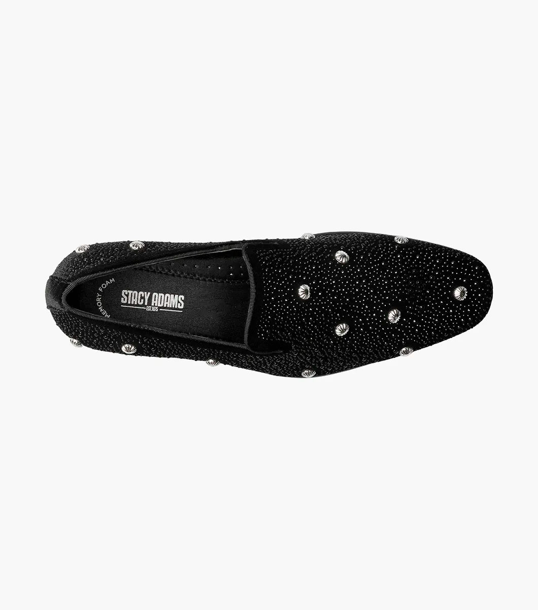 Stacy Adams Spangle Rhinestone Slip On Shoes Black and Silver 25699-042