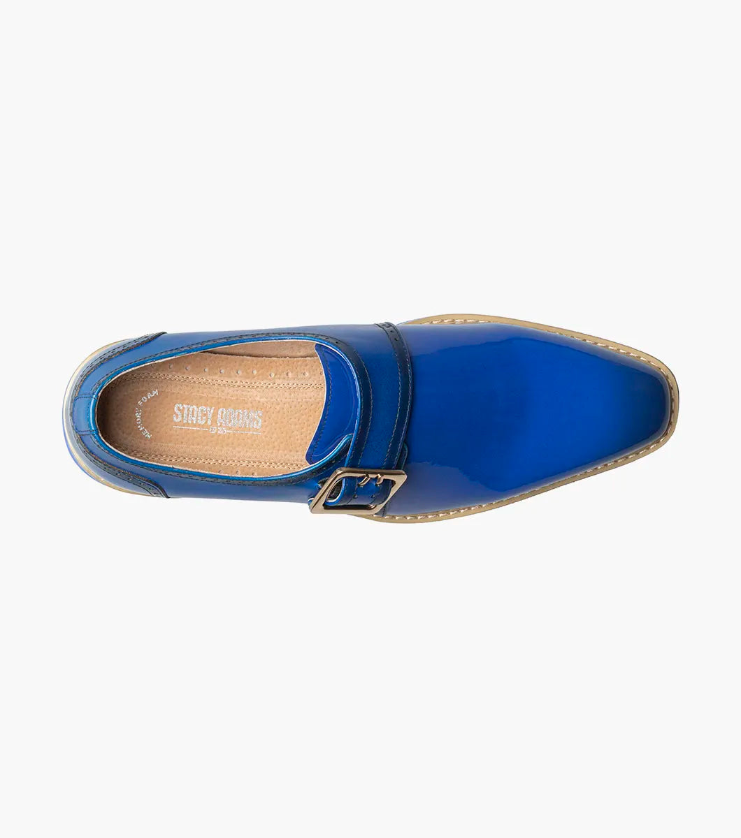 Stacy Adams Bartram Plain Toe Monk Strap Patent Shoes Blue 25724-400