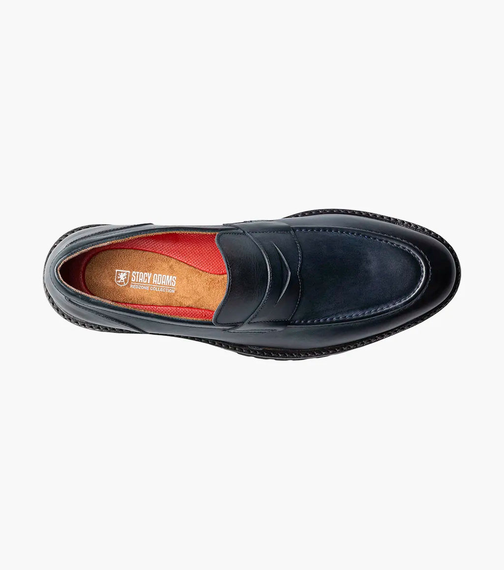 Stacy Adams Hayes Moc Toe Penny Slip On Shoes Leather Navy 25735-410