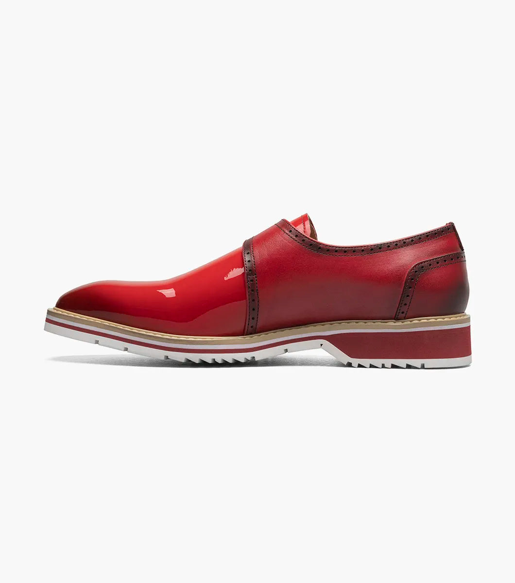 Stacy Adams Bartram Plain Toe Monk Strap Patent Shoes Red 25724-600