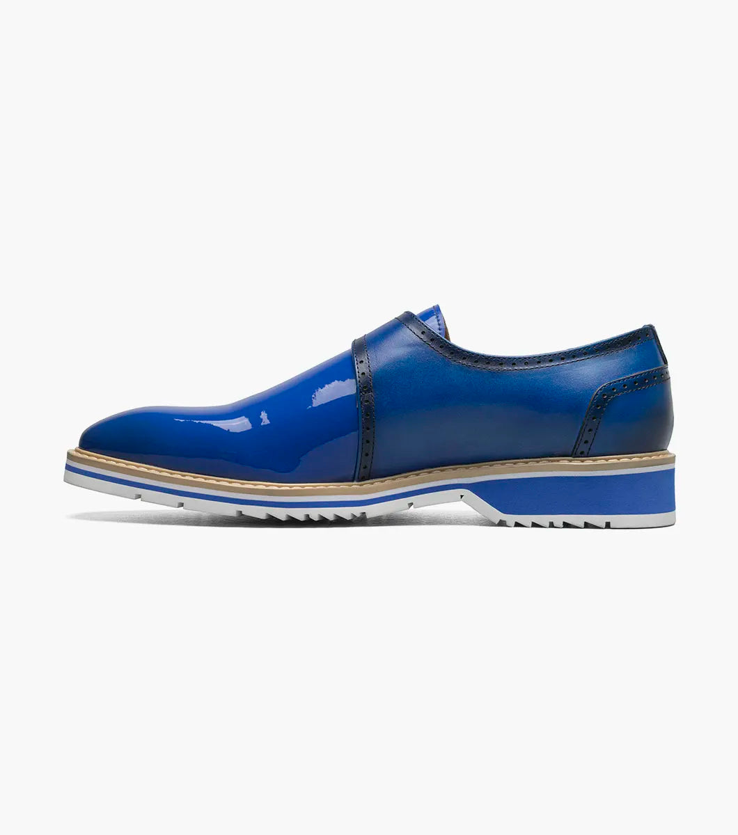 Stacy Adams Bartram Plain Toe Monk Strap Patent Shoes Blue 25724-400
