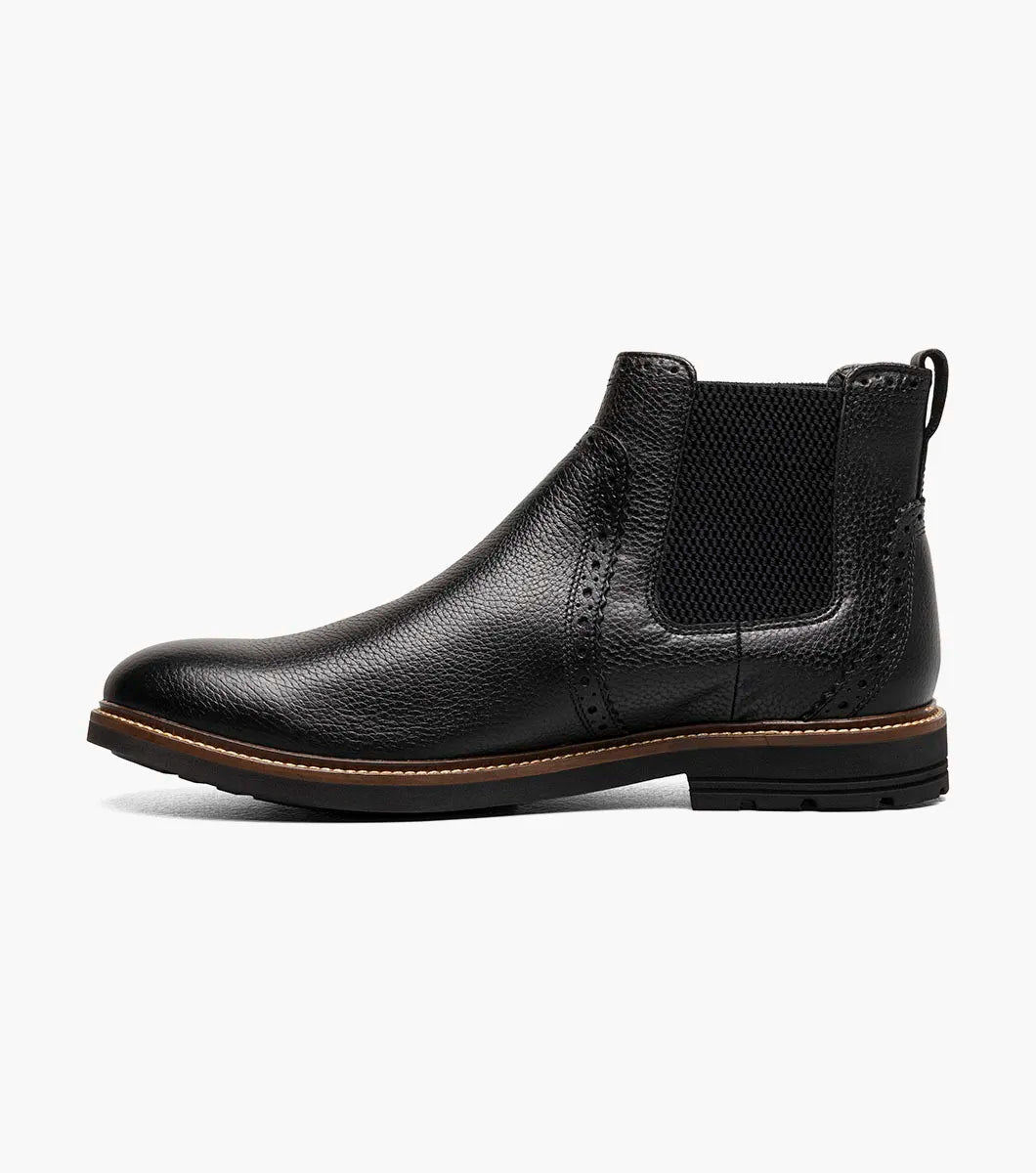 Nunn Bush Otis II Plain Toe Chelsea Boot Black Tumbled Leather 85091-007