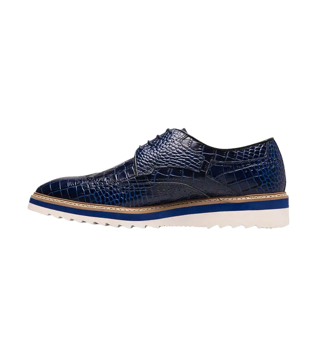 25725-400 Stacy Adams Alario Wingtip Oxford Croco Leather Shoes Blue
