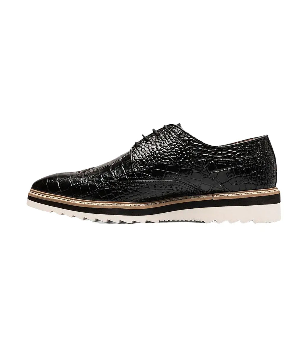 25725-001 Stacy Adams Alario Wingtip Oxford Croco Leather Shoes Black