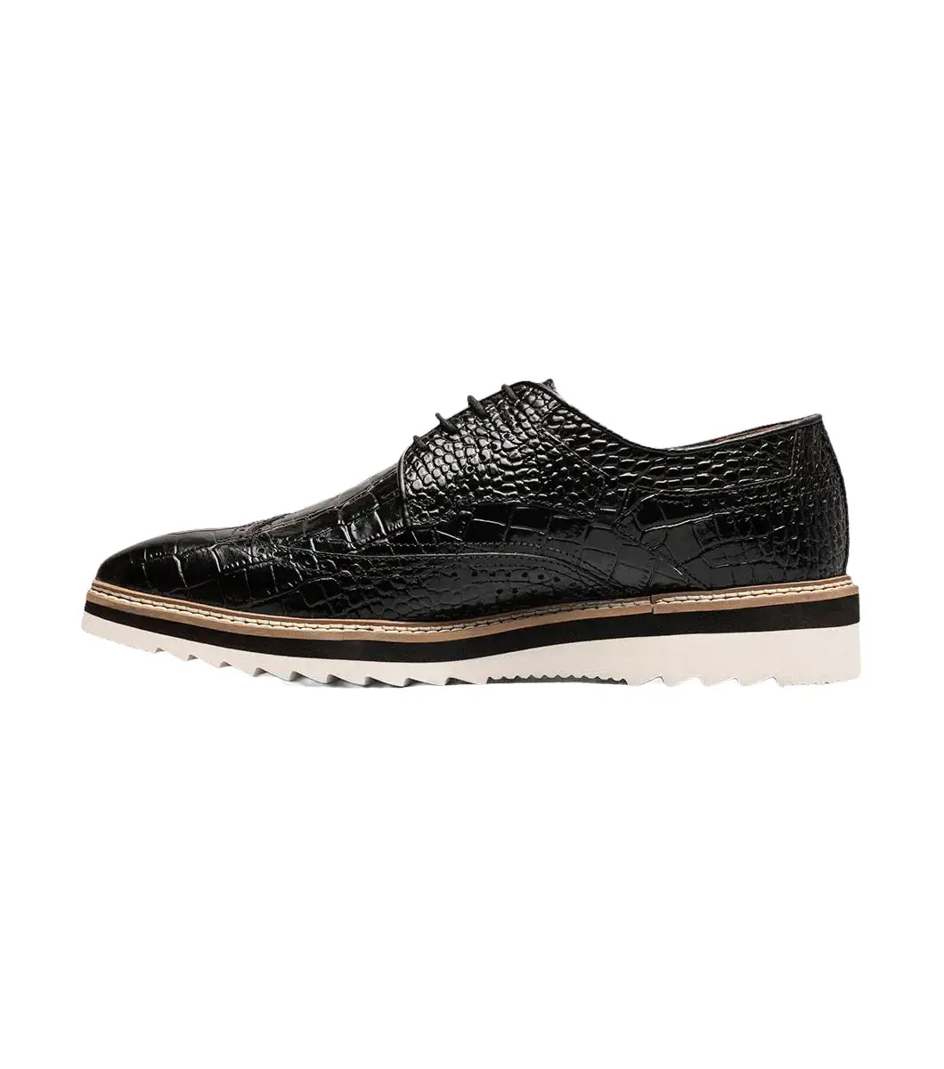25725-001 Stacy Adams Alario Wingtip Oxford Croco Leather Shoes Black