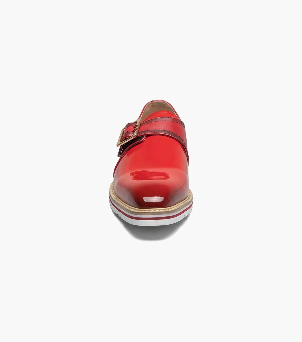Stacy Adams Bartram Plain Toe Monk Strap Patent Shoes Red 25724-600