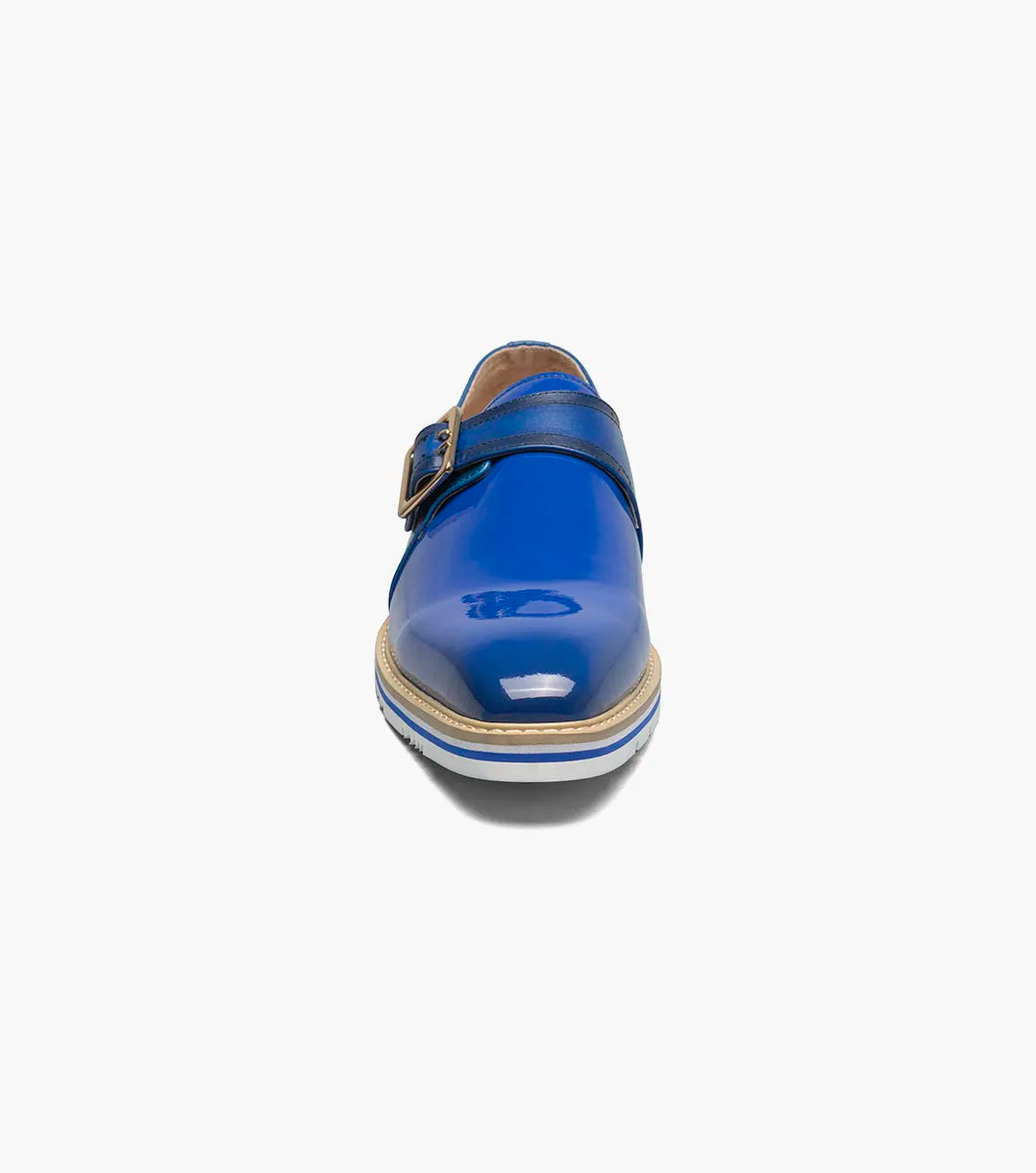Stacy Adams Bartram Plain Toe Monk Strap Patent Shoes Blue 25724-400