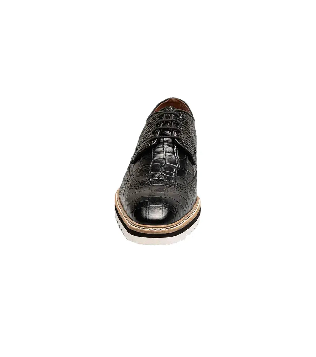 25725-001 Stacy Adams Alario Wingtip Oxford Croco Leather Shoes Black