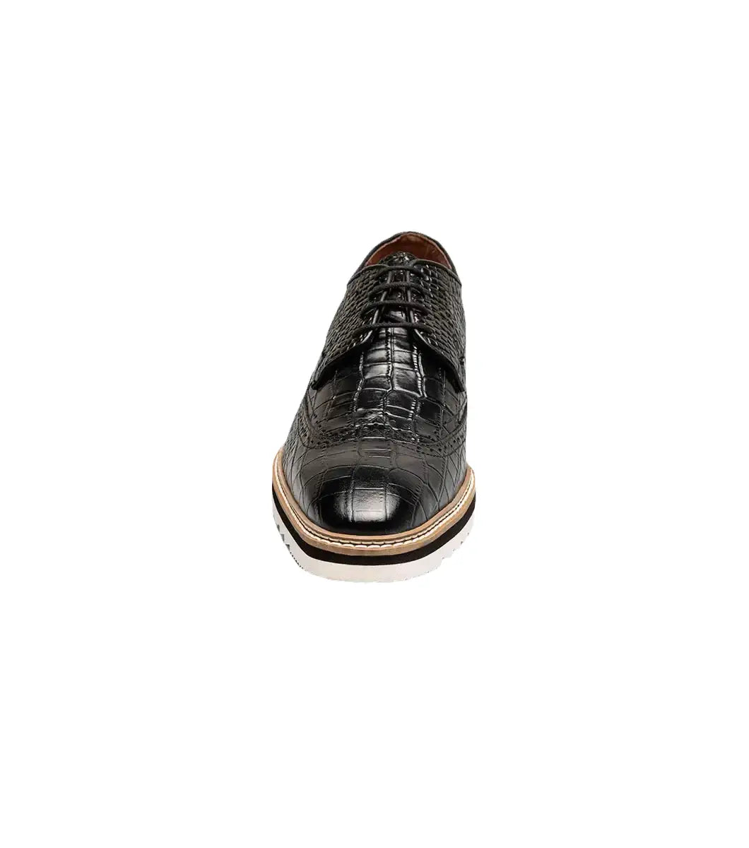 25725-001 Stacy Adams Alario Wingtip Oxford Croco Leather Shoes Black
