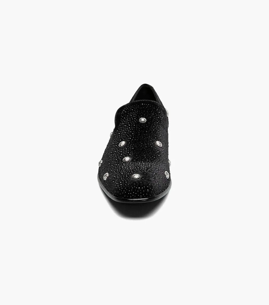 Stacy Adams Spangle Rhinestone Slip On Shoes Black and Silver 25699-042