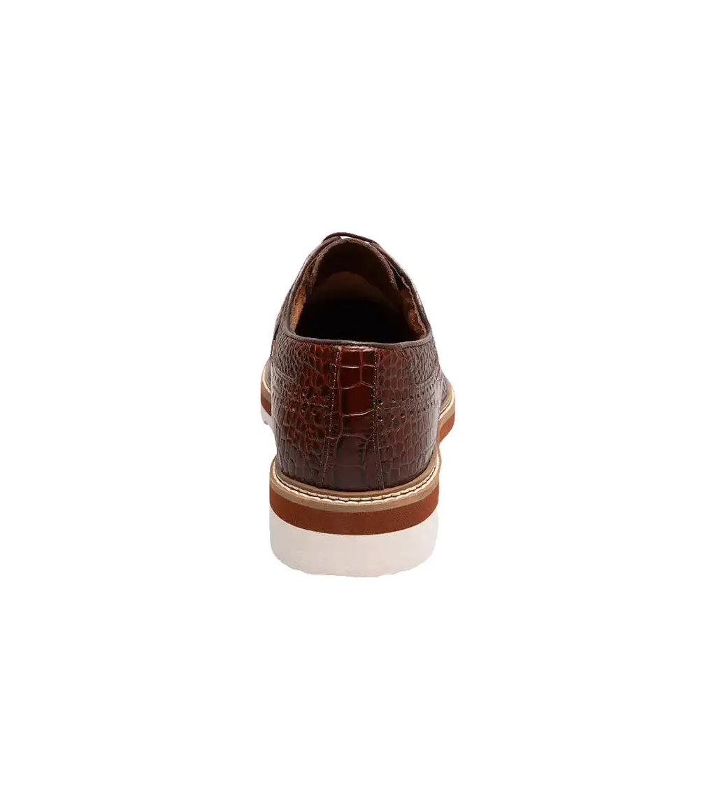 25725-221 Stacy Adams Alario Wingtip Oxford Croco Leather Shoes Cognac