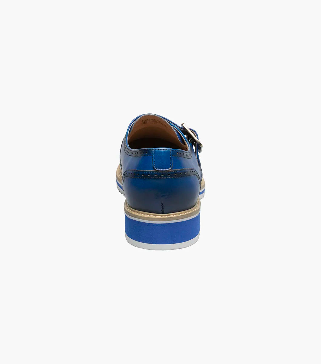 Stacy Adams Bartram Plain Toe Monk Strap Patent Shoes Blue 25724-400