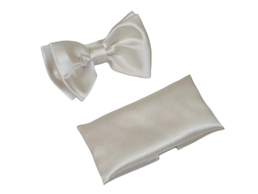 Men's Satin Silky Bow Tie Hankie by J.Valintin Collection #10036 Off White