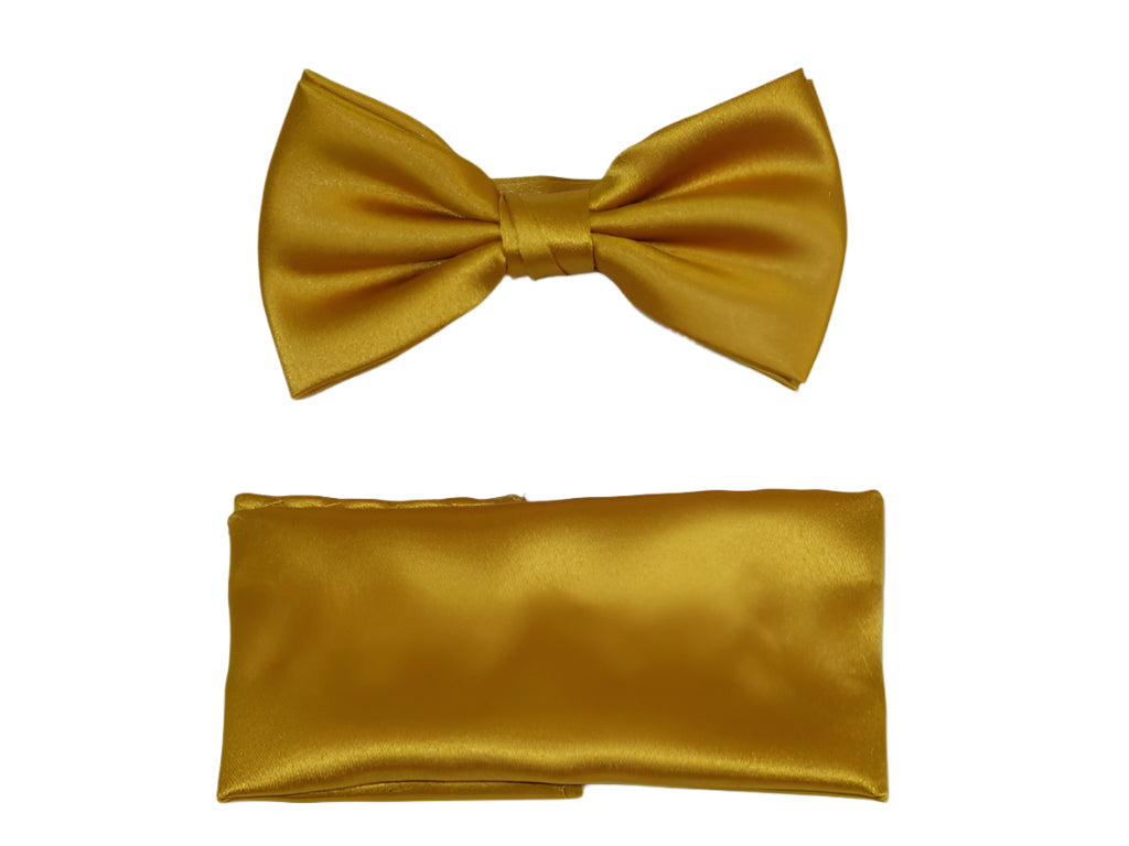 Men's Satin Silky Bow Tie Hankie by J.Valintin Collection #10135 Mustard