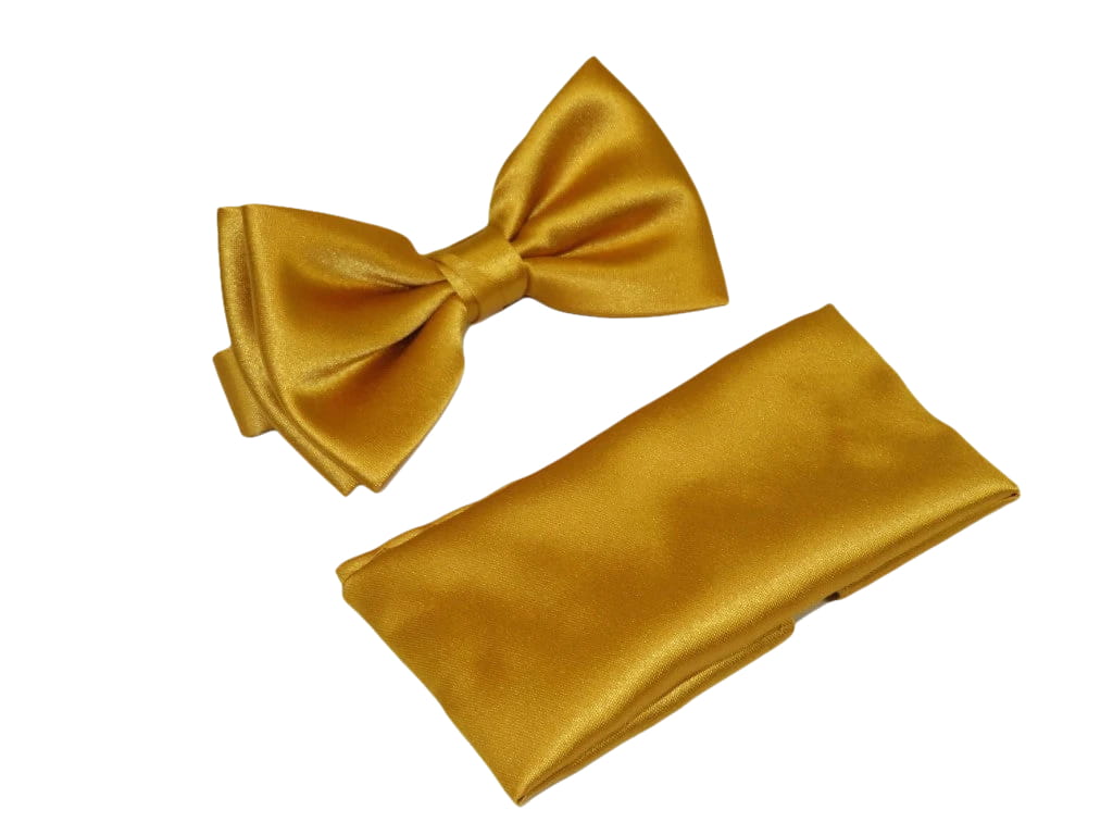 Men's Satin Silky Bow Tie Hankie by J.Valintin Collection #10135 Mustard