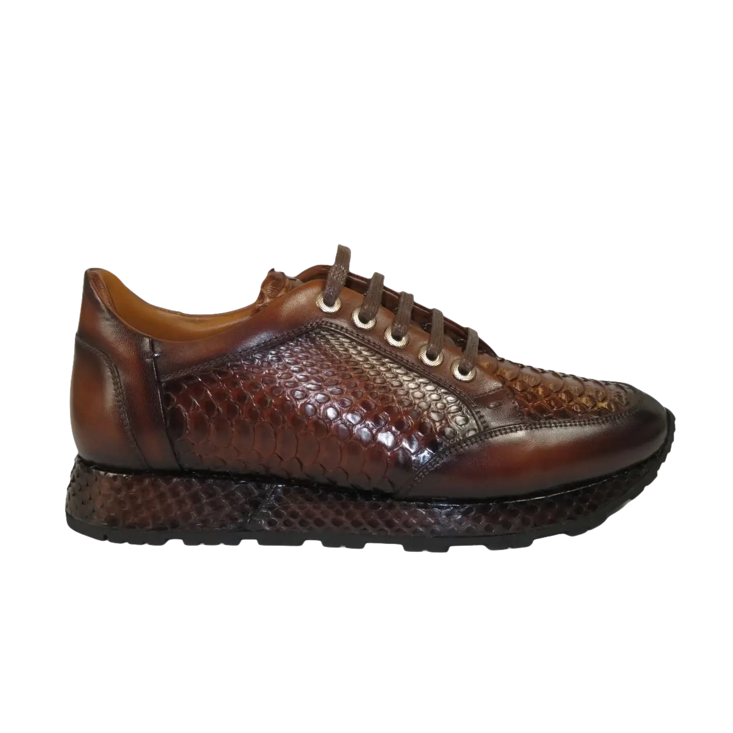 Men's GENIO Turkey Genuine Python Snake Leather Shoes 120197327 Brown