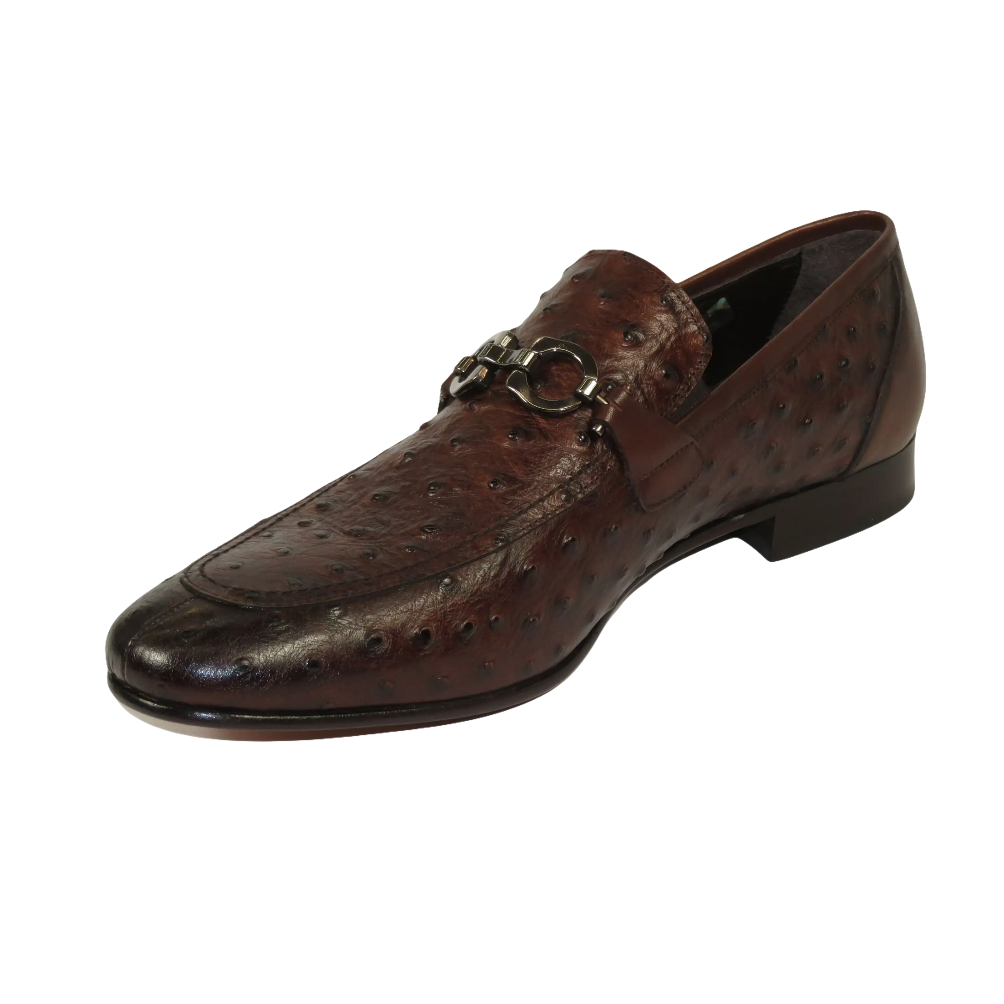 Men's GENIO Genuine Ostrich Embossed Leather Shoes Turkey 120332831 Cognac