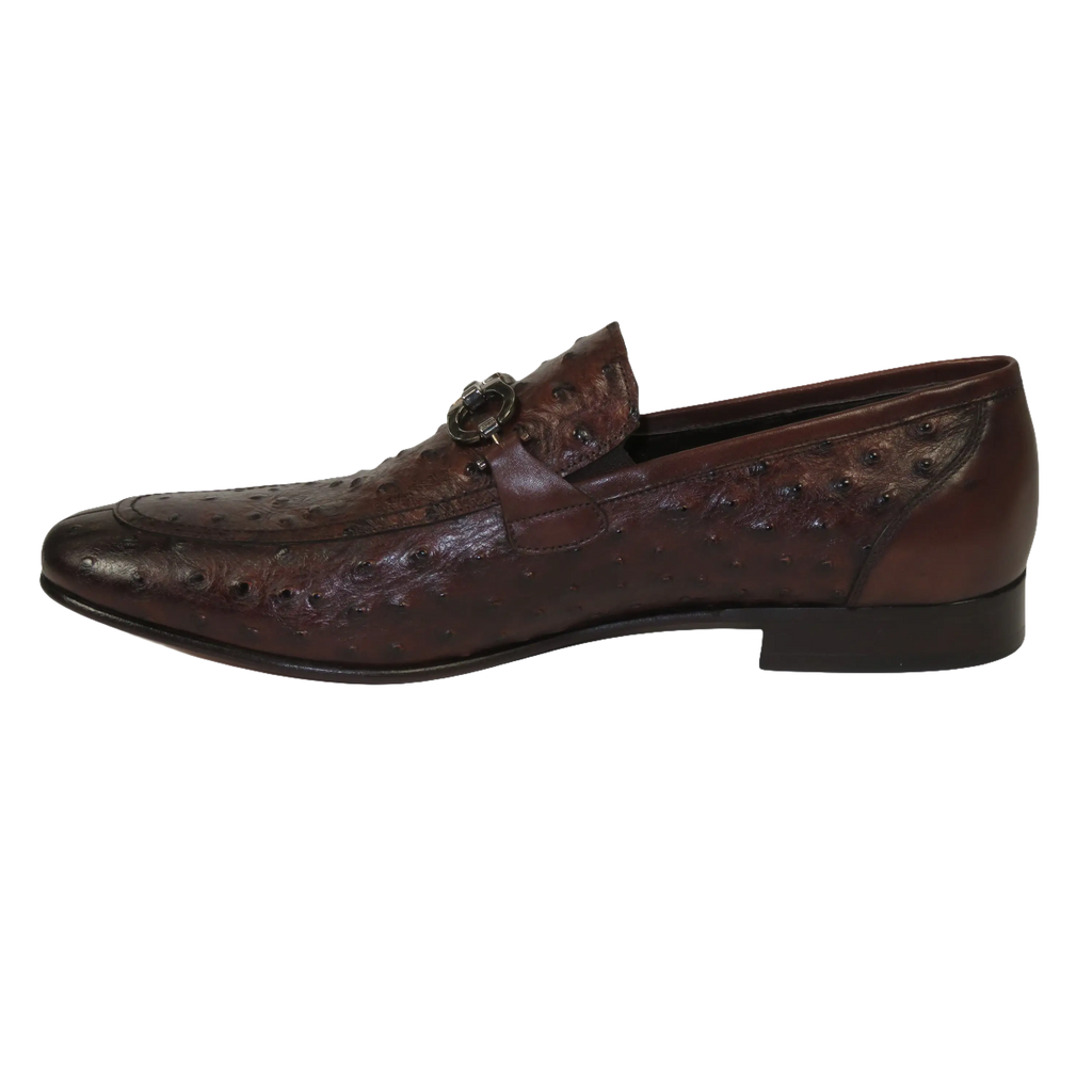 Men's GENIO Genuine Ostrich Embossed Leather Shoes Turkey 120332831 Cognac