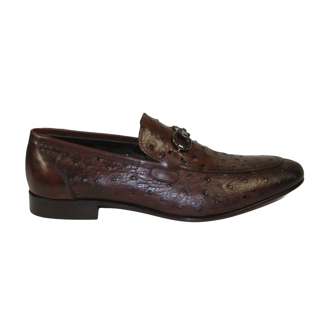 Men's GENIO Genuine Ostrich Embossed Leather Shoes Turkey 120332831 Cognac
