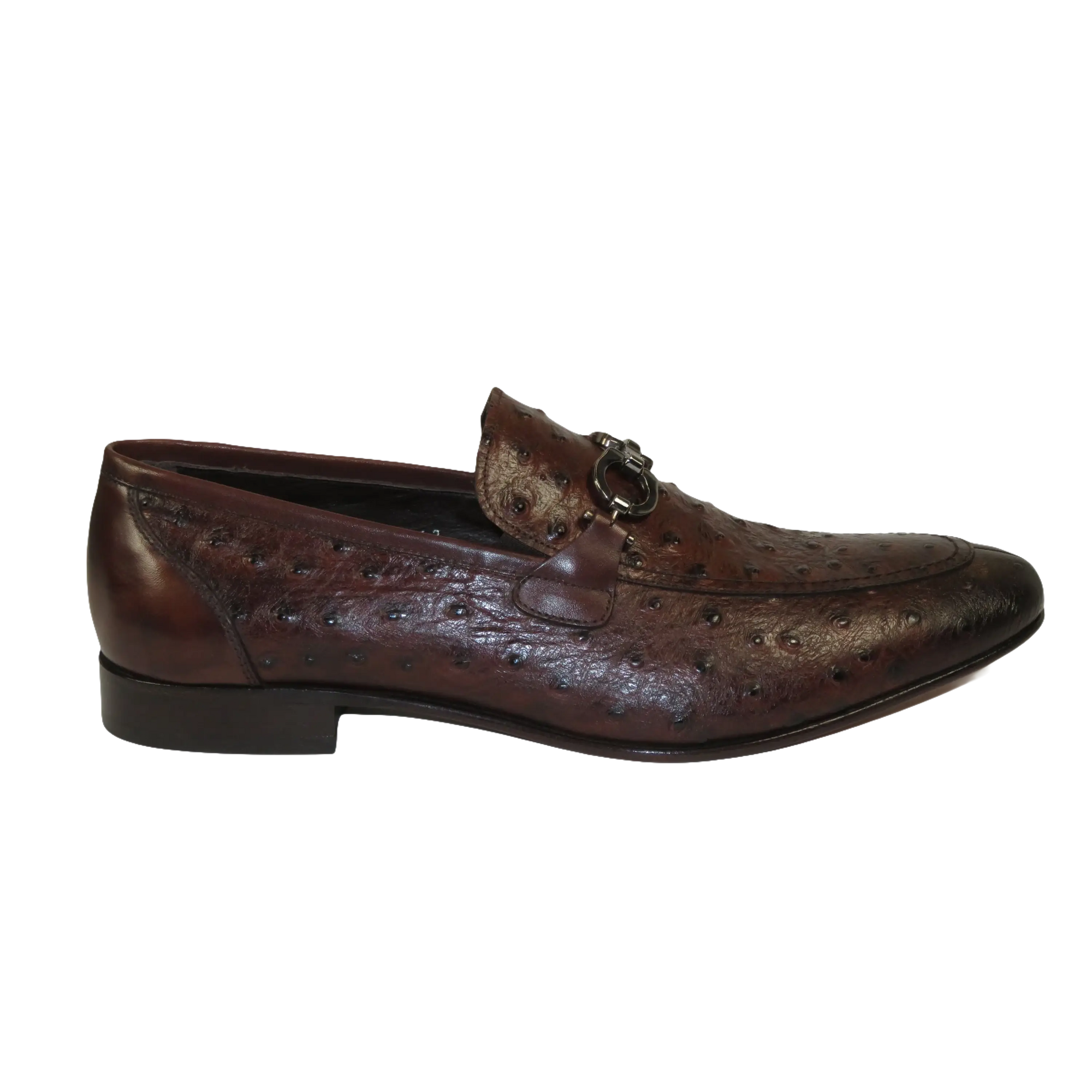Men's GENIO Genuine Ostrich Embossed Leather Shoes Turkey 120332831 Cognac