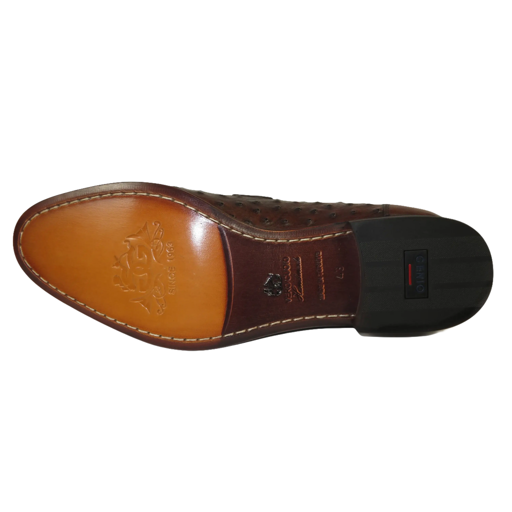 Men's GENIO Genuine Ostrich Embossed Leather Shoes Turkey 120332831 Cognac